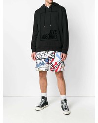 schwarzer bedruckter Pullover mit einem Kapuze von Love Moschino