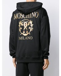 schwarzer bedruckter Pullover mit einem Kapuze von Moschino