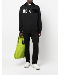 schwarzer bedruckter Pullover mit einem Kapuze von Moschino