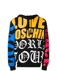 schwarzer bedruckter Pullover mit einem Kapuze von Love Moschino
