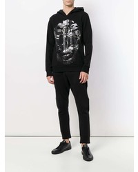 schwarzer bedruckter Pullover mit einem Kapuze von Philipp Plein