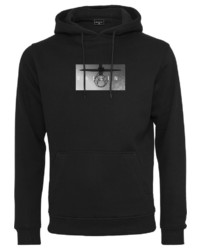 schwarzer bedruckter Pullover mit einem Kapuze von MisterTee