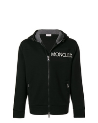 schwarzer bedruckter Pullover mit einem Kapuze von Moncler