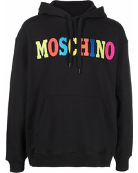 schwarzer bedruckter Pullover mit einem Kapuze von Moschino