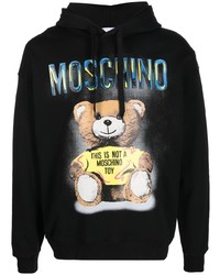 schwarzer bedruckter Pullover mit einem Kapuze von Moschino