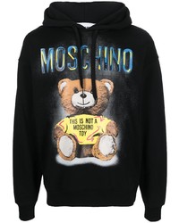 schwarzer bedruckter Pullover mit einem Kapuze von Moschino