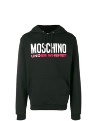 schwarzer bedruckter Pullover mit einem Kapuze von Moschino