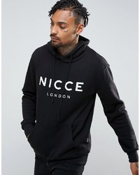 schwarzer bedruckter Pullover mit einem Kapuze von Nicce London