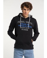 schwarzer bedruckter Pullover mit einem Kapuze von Petrol Industries