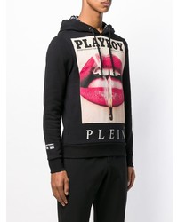 schwarzer bedruckter Pullover mit einem Kapuze von Philipp Plein