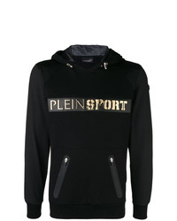 schwarzer bedruckter Pullover mit einem Kapuze von Plein Sport