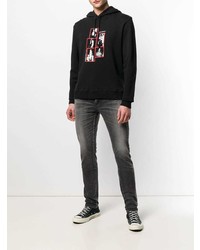 schwarzer bedruckter Pullover mit einem Kapuze von Saint Laurent