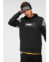 schwarzer bedruckter Pullover mit einem Kapuze von Puma