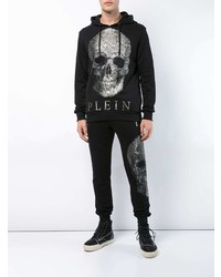 schwarzer bedruckter Pullover mit einem Kapuze von Philipp Plein