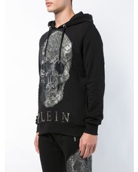 schwarzer bedruckter Pullover mit einem Kapuze von Philipp Plein