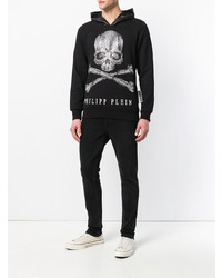 schwarzer bedruckter Pullover mit einem Kapuze von Philipp Plein