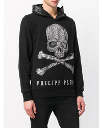 schwarzer bedruckter Pullover mit einem Kapuze von Philipp Plein