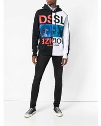 schwarzer bedruckter Pullover mit einem Kapuze von Diesel