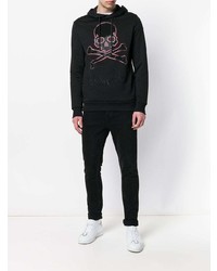 schwarzer bedruckter Pullover mit einem Kapuze von Philipp Plein