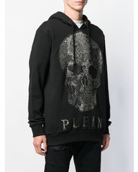 schwarzer bedruckter Pullover mit einem Kapuze von Philipp Plein