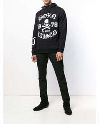 schwarzer bedruckter Pullover mit einem Kapuze von Philipp Plein