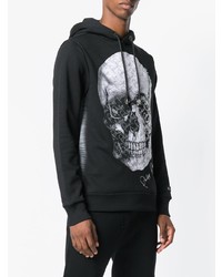 schwarzer bedruckter Pullover mit einem Kapuze von Philipp Plein