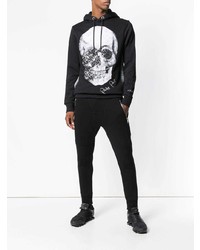 schwarzer bedruckter Pullover mit einem Kapuze von Philipp Plein