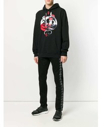 schwarzer bedruckter Pullover mit einem Kapuze von Marcelo Burlon County of Milan