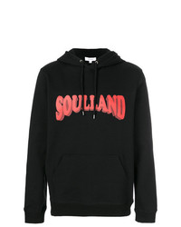 schwarzer bedruckter Pullover mit einem Kapuze von Soulland