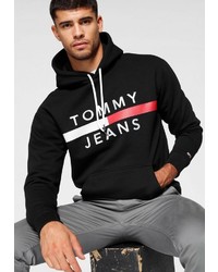 schwarzer bedruckter Pullover mit einem Kapuze von Tommy Jeans