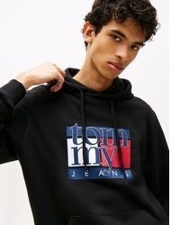 schwarzer bedruckter Pullover mit einem Kapuze von Tommy Jeans