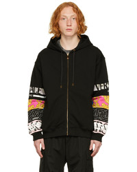 schwarzer bedruckter Pullover mit einem Kapuze von Versace