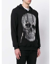 schwarzer bedruckter Pullover mit einem Kapuze von Philipp Plein