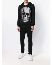 schwarzer bedruckter Pullover mit einem Kapuze von Philipp Plein