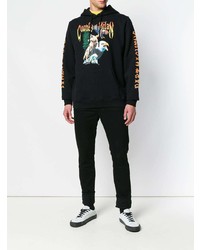 schwarzer bedruckter Pullover mit einem Kapuze von Marcelo Burlon County of Milan