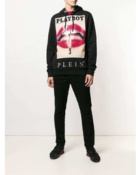 schwarzer bedruckter Pullover mit einem Kapuze von Philipp Plein