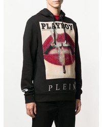 schwarzer bedruckter Pullover mit einem Kapuze von Philipp Plein