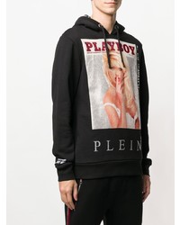 schwarzer bedruckter Pullover mit einem Kapuze von Philipp Plein