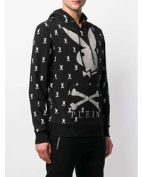 schwarzer bedruckter Pullover mit einem Kapuze von Philipp Plein