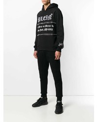 schwarzer bedruckter Pullover mit einem Kapuze von Philipp Plein