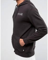 schwarzer bedruckter Pullover mit einem Kapuze von Poler