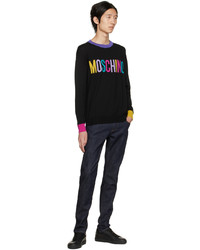 schwarzer bedruckter Pullover mit einem Rundhalsausschnitt von Moschino