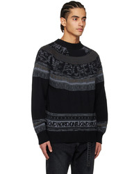 schwarzer bedruckter Pullover mit einem Rundhalsausschnitt von Sacai