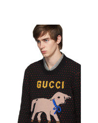 schwarzer bedruckter Pullover mit einem Rundhalsausschnitt von Gucci