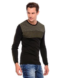 schwarzer bedruckter Pullover mit einem Rundhalsausschnitt von Cipo & Baxx