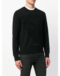 schwarzer bedruckter Pullover mit einem Rundhalsausschnitt von Versace Jeans