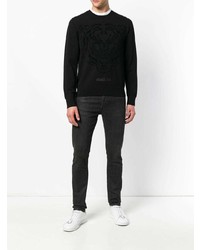 schwarzer bedruckter Pullover mit einem Rundhalsausschnitt von Versace Jeans