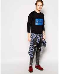 schwarzer bedruckter Pullover mit einem Rundhalsausschnitt von Cheap Monday