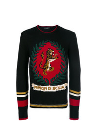 schwarzer bedruckter Pullover mit einem Rundhalsausschnitt von Dolce & Gabbana