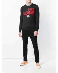 schwarzer bedruckter Pullover mit einem Rundhalsausschnitt von Love Moschino